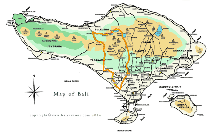 Routenkarte Tour 6 "Bali Natur in West Bali"