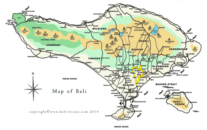 Routenkarte Tour 7 "Balis Künstler - Ubud und Umgebung"